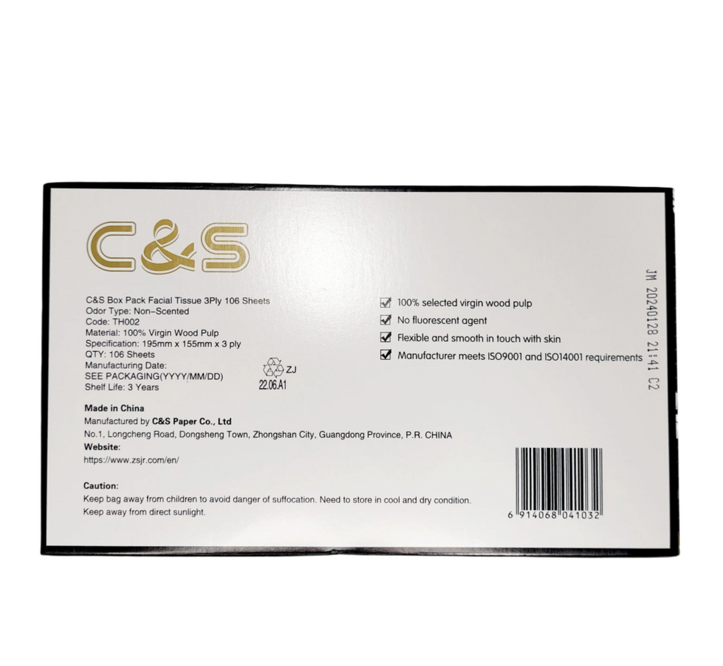 C&S Wettable Facial Tissues - 3 ply 106 sheets