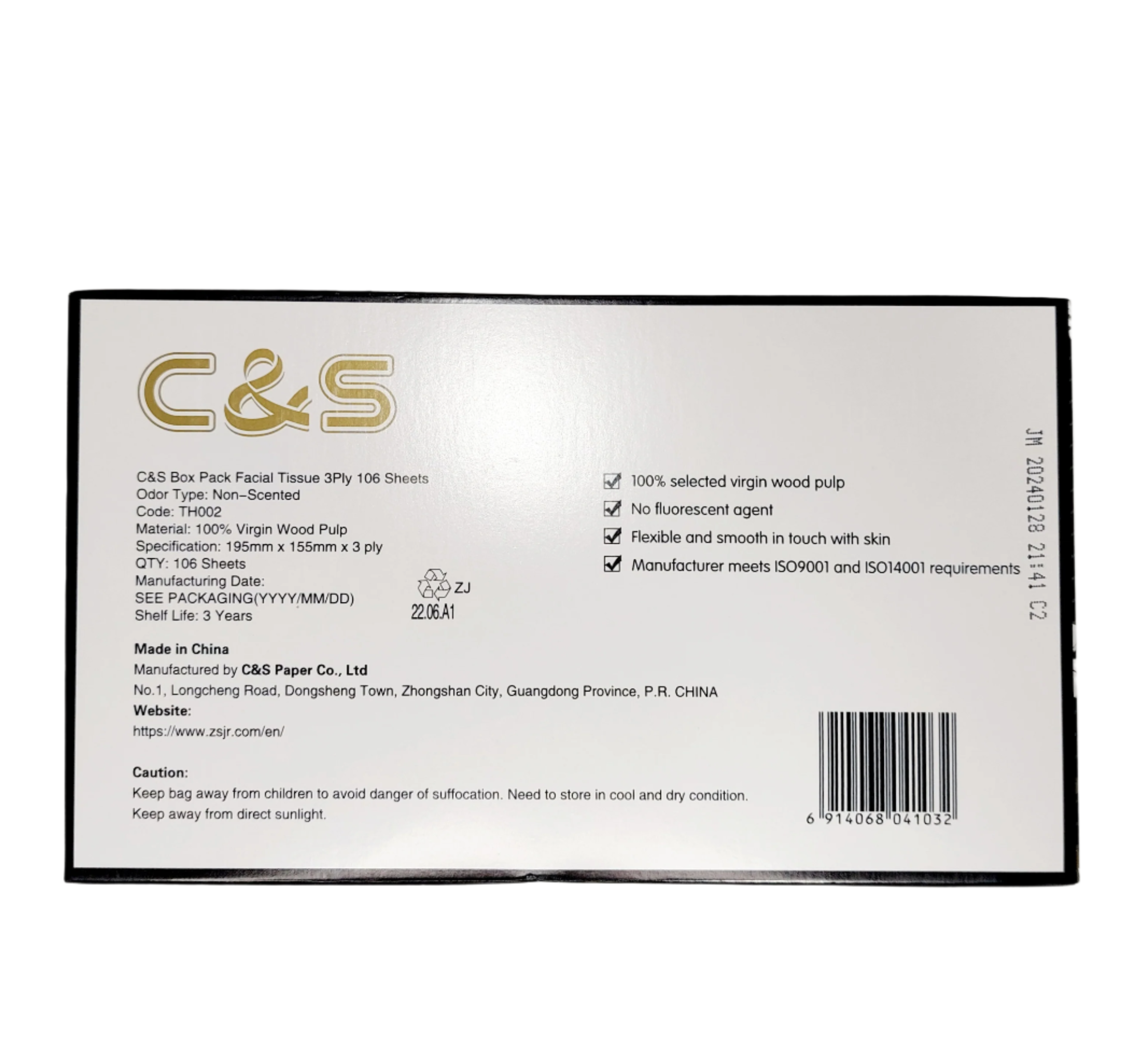 C&S Wettable Facial Tissues - 3 ply 106 sheets