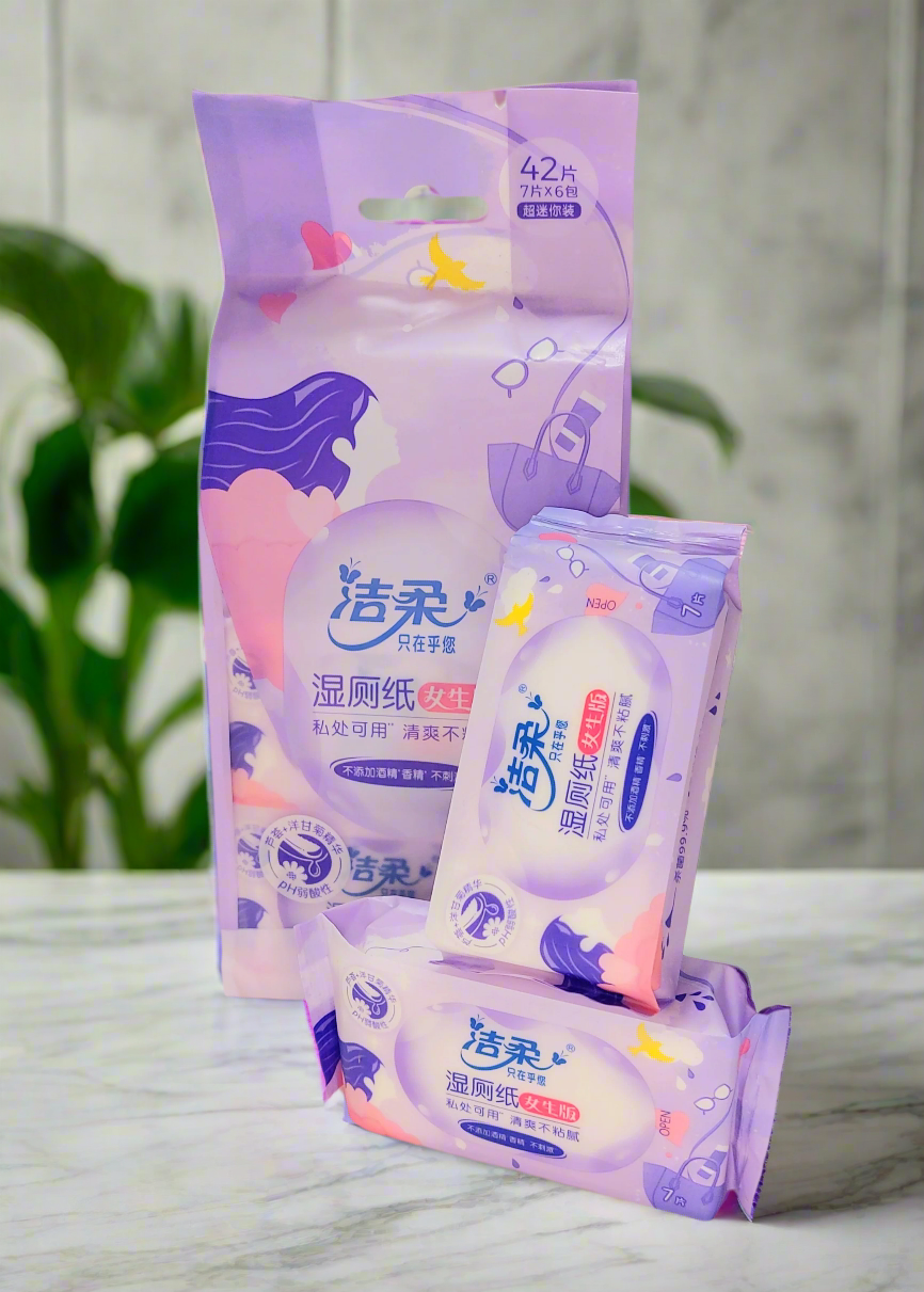 C&S Mini Feminine Moist Toilet Tissues - 7 sheets/bag, 6 bags/pack