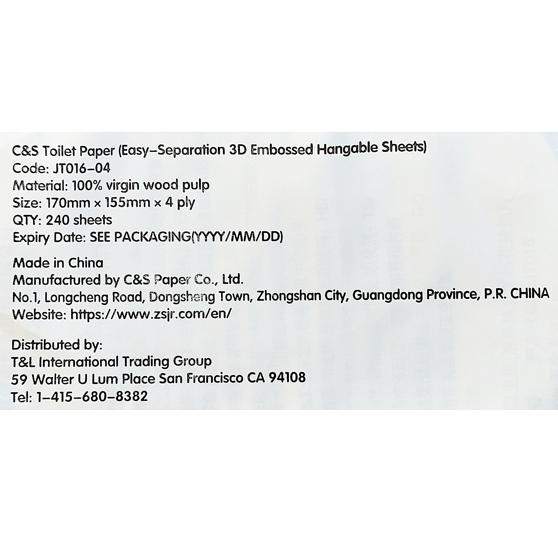 C&S Toilet Paper - Hanging Dispense - 4 Ply, 240 Sheets