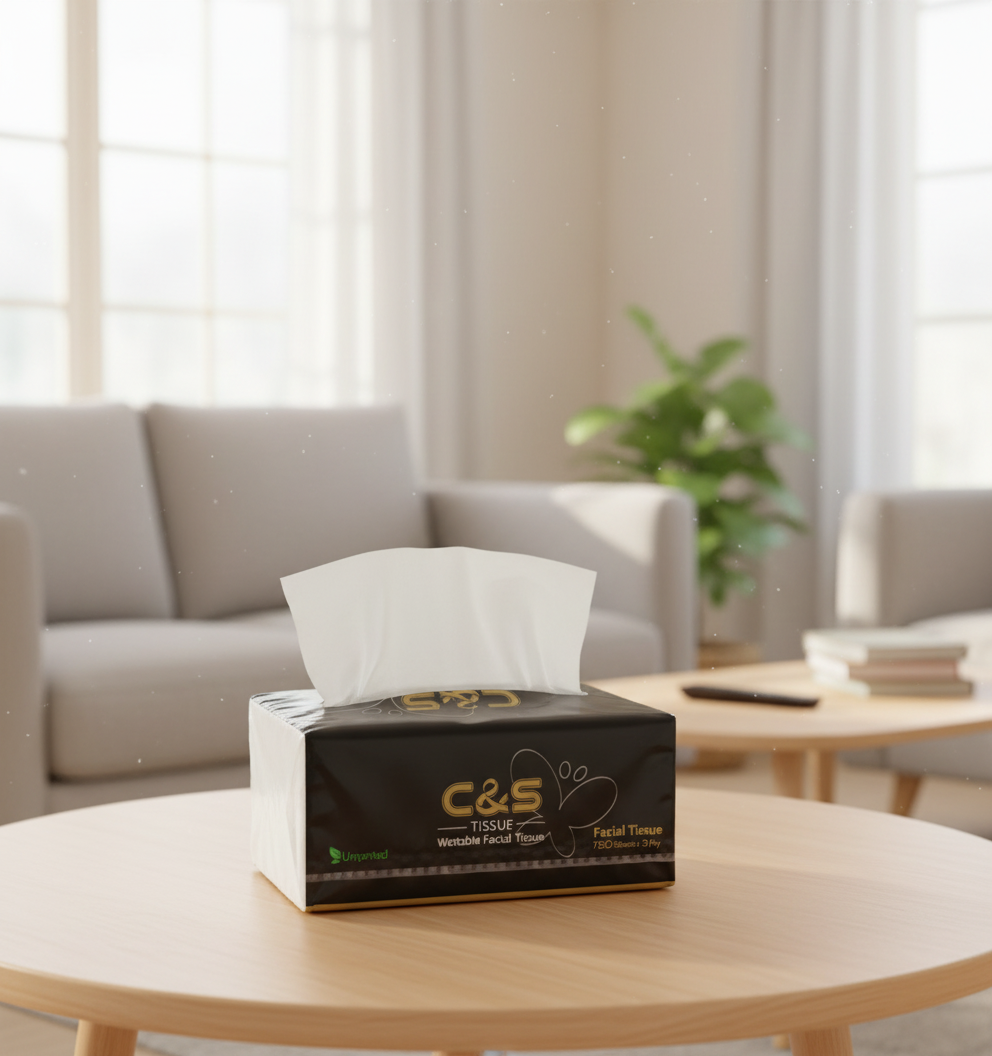 C&S Wettable Unscented Facial Tissues - 3 ply, 18-bags pack