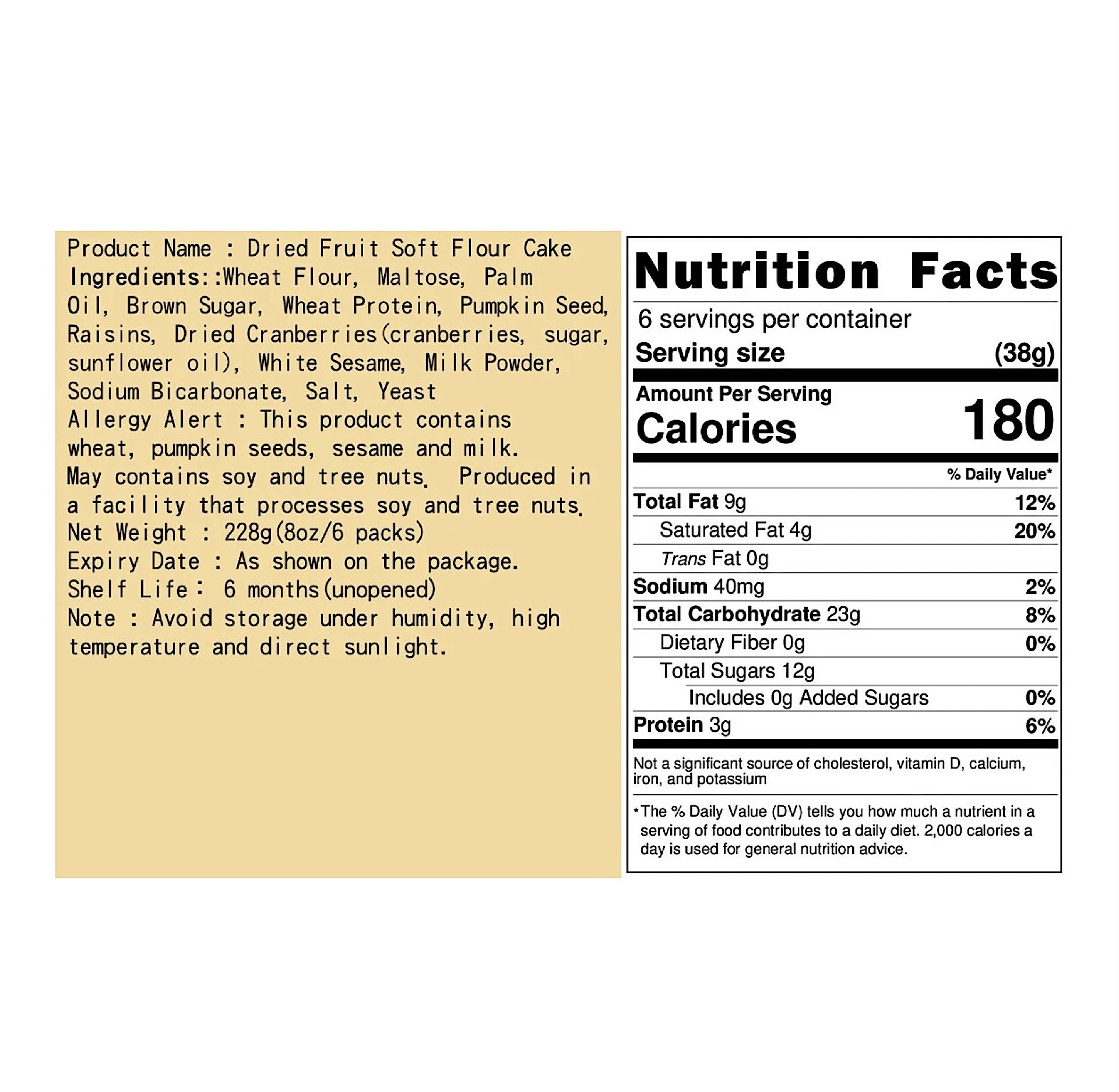 Nice Choice Dried Fruit Soft Flour Cake