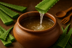 commercial photography. use aloe vera to make vinegar in a big clay pot.