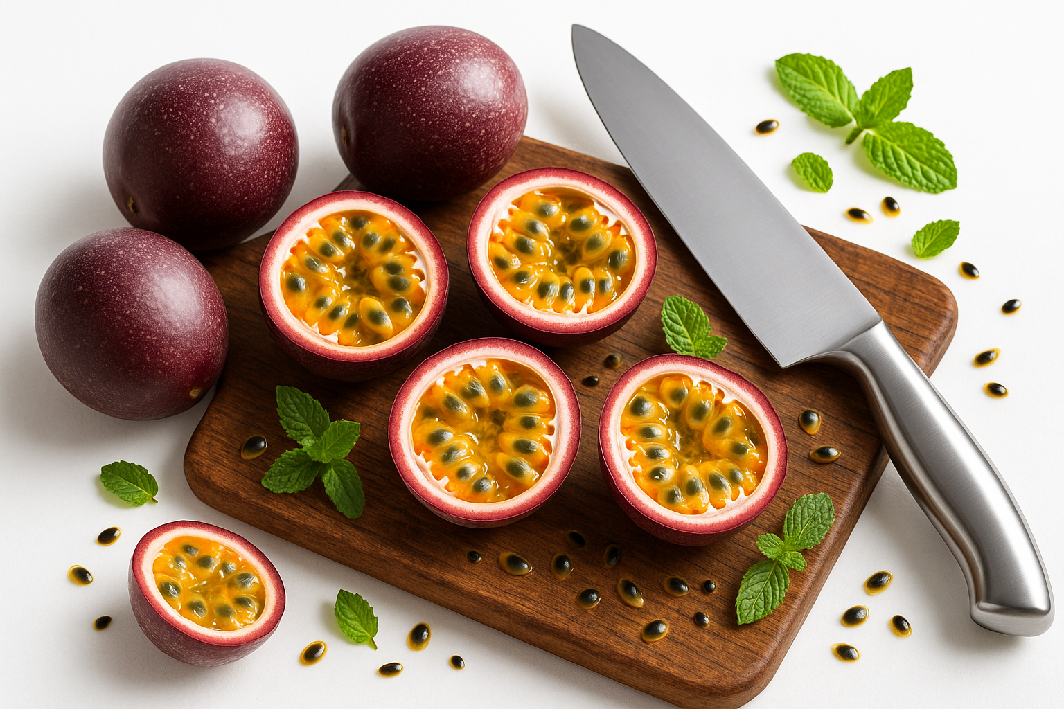replace some with un-cut passion fruits. replace with a better knife.